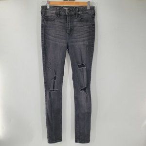Hollister Distressed Black High Rise Super Skinny‎ Jeans Womens Size 3R W26 L30